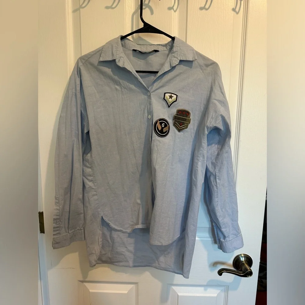 Zara Blue Military Shirt - Picture 2 of 5